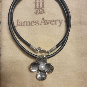 James Avery Retired Pearl pendant with leather necklace.